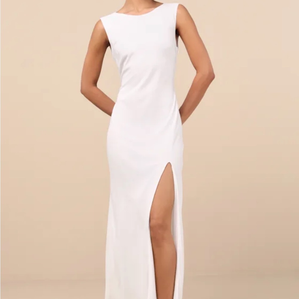 Lulu's White Midi Dress with High Slit